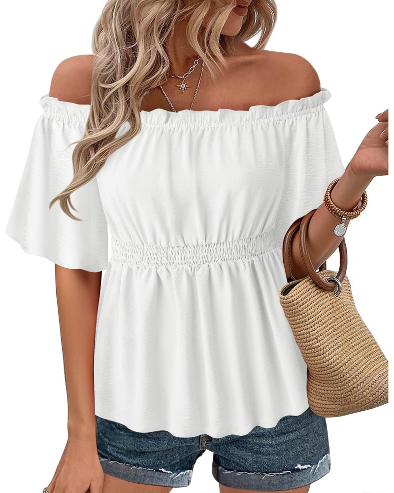Lenora Top Femme – Bluzka hiszpanka z falbanami, dopasowany krój, elegancka na lato