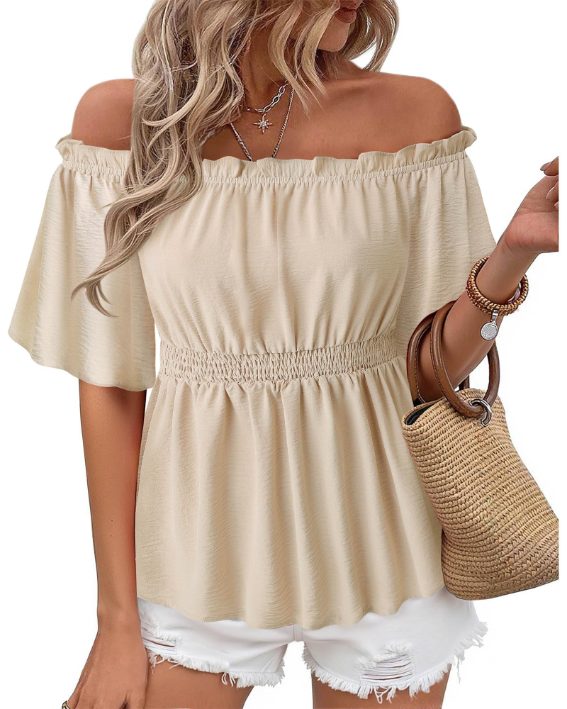 Lenora Top Femme – Bluzka hiszpanka z falbanami, dopasowany krój, elegancka na lato
