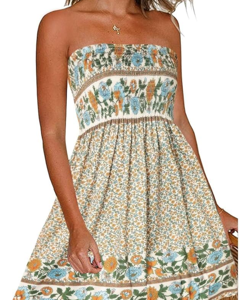 Liza Damenkleid – Bandeau-Kleid ohne Ärmel, fließender A-Linien-Schnitt & Strandstil für den Sommer