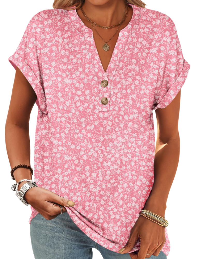 Manon Top Femme – Blusa Henley con Cuello en V Abotonado, Corte Fluido Casual Chic Verano