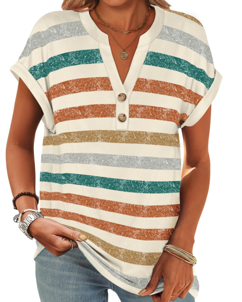 Manon Top Femme – Blusa Henley con Cuello en V Abotonado, Corte Fluido Casual Chic Verano