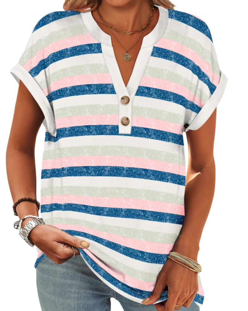 Manon Top Femme – Blusa Henley con Cuello en V Abotonado, Corte Fluido Casual Chic Verano