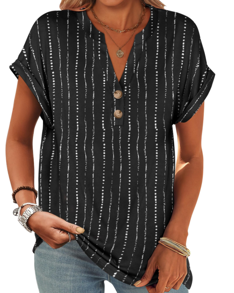 Manon Top Femme – Blusa Henley con Cuello en V Abotonado, Corte Fluido Casual Chic Verano