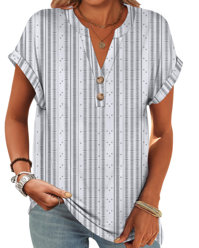 Manon Top Femme – Blusa Henley con Cuello en V Abotonado, Corte Fluido Casual Chic Verano