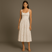 Abito da donna Emelie Midi - Abito fiorito romantico con cinghie regolabili e vita curva