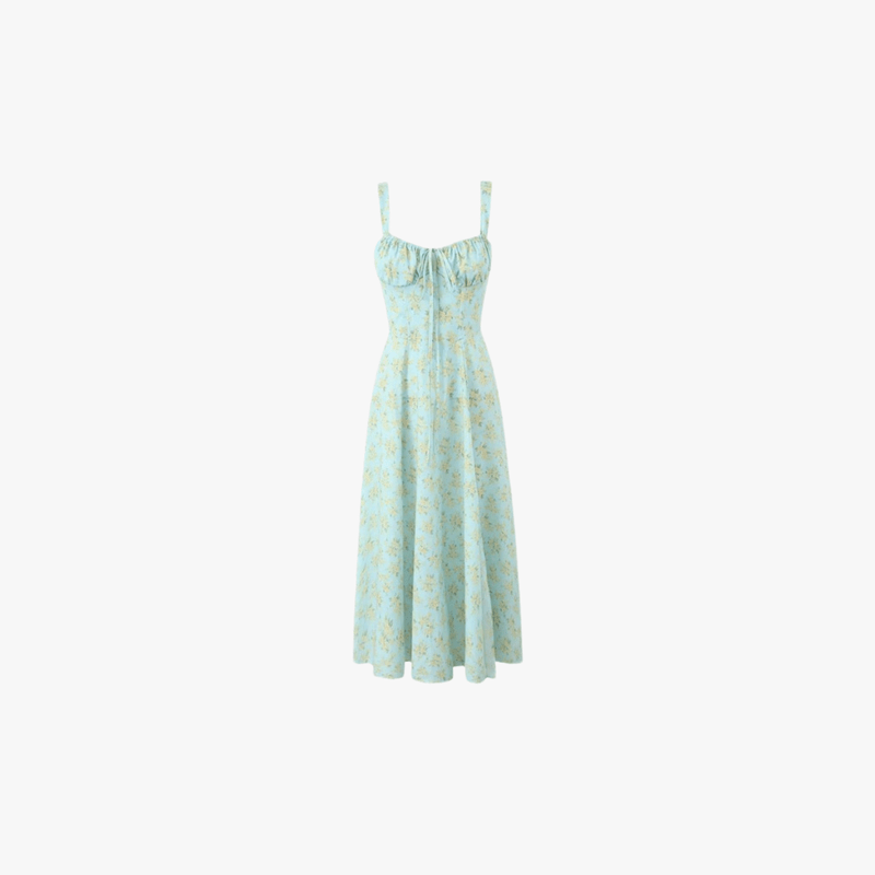 Abito da donna Emelie Midi - Abito fiorito romantico con cinghie regolabili e vita curva