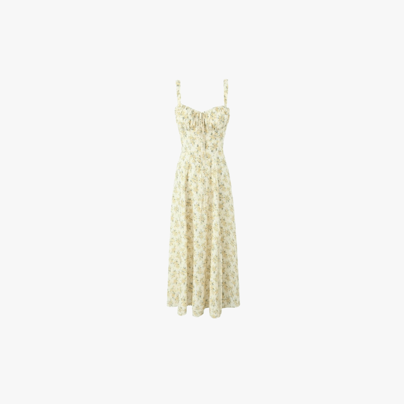 Abito da donna Emelie Midi - Abito fiorito romantico con cinghie regolabili e vita curva