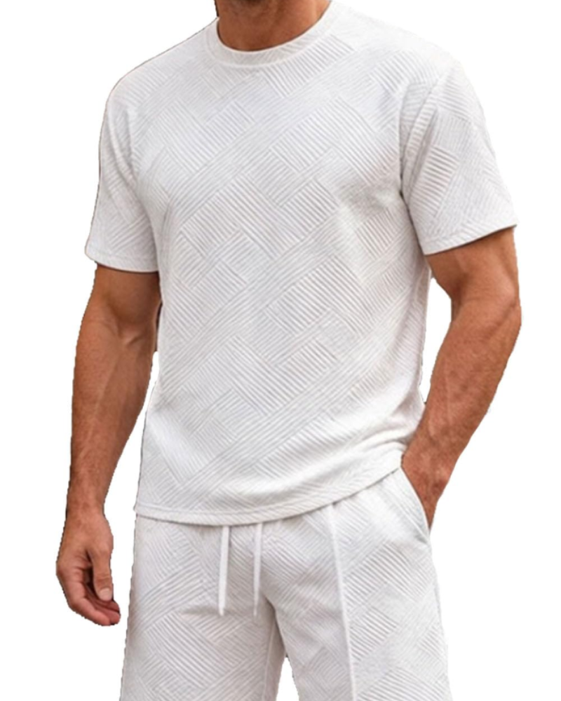 Liam Ensemble Jacquard Homme – T-Shirt & Short d'Été 2 Pièces avec Poches