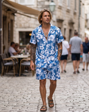 Noah Ensemble Hawaiisk Herre – Blomstret Skjorte & Sommerstrandshorts 2 Dele