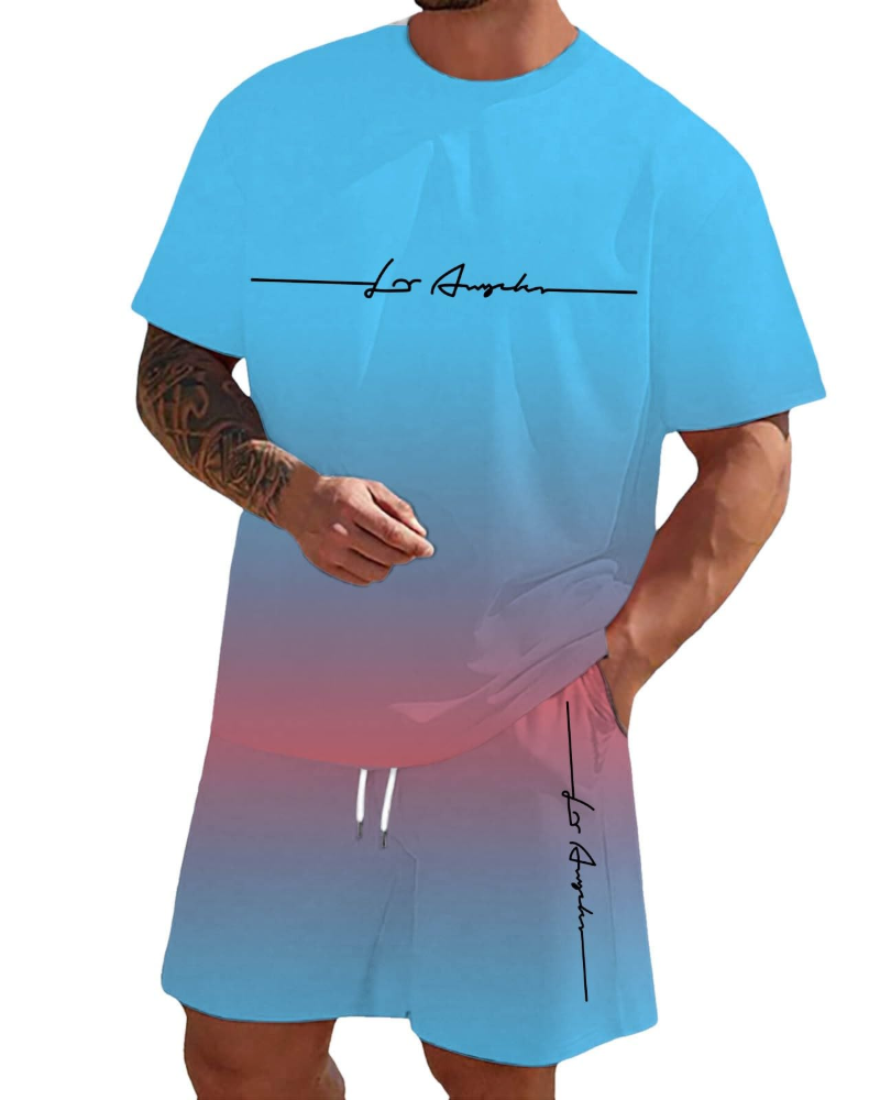 Logan Ensemble Décontracté Homme – T-Shirt & Short d'Été 2 Pièces Respirant
