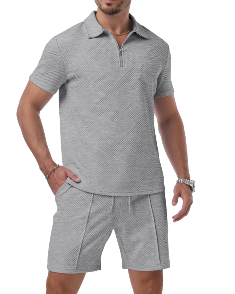 Ethan Ensemble Polo Homme – Polo Jacquard à Zip & Short 2 Pièces d'Été