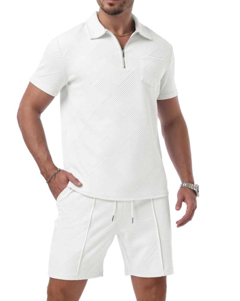 Ethan Ensemble Polo Homme – Polo Jacquard à Zip & Short 2 Pièces d'Été