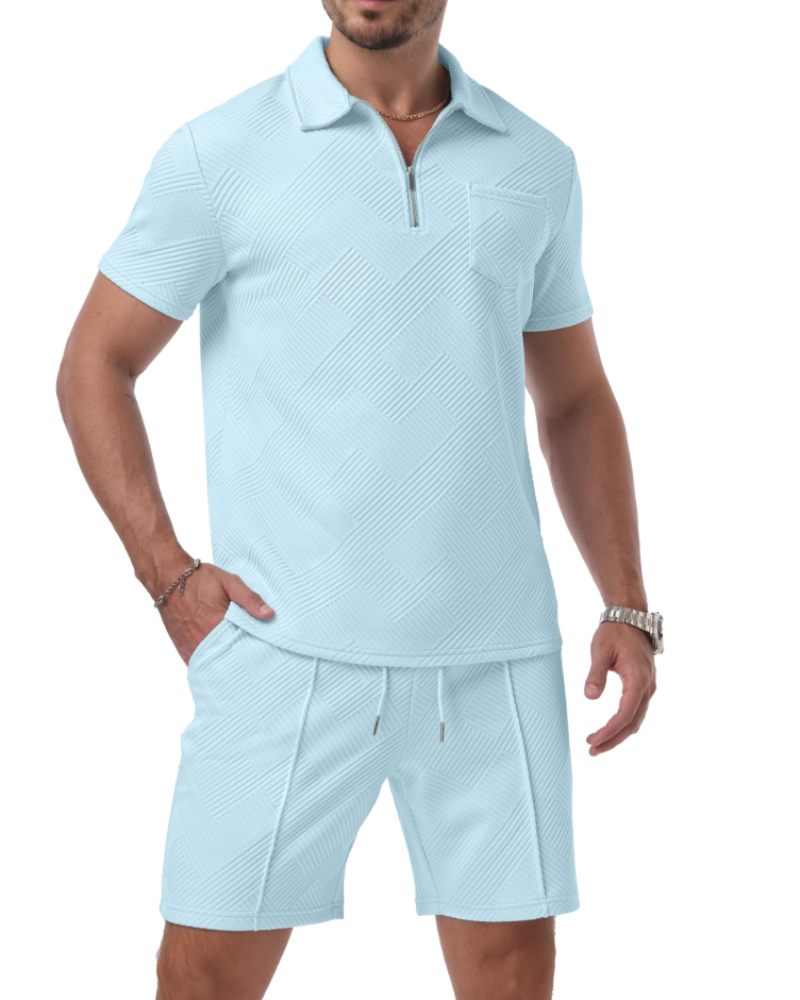 Ethan Ensemble Polo Homme – Polo Jacquard à Zip & Short 2 Pièces d'Été