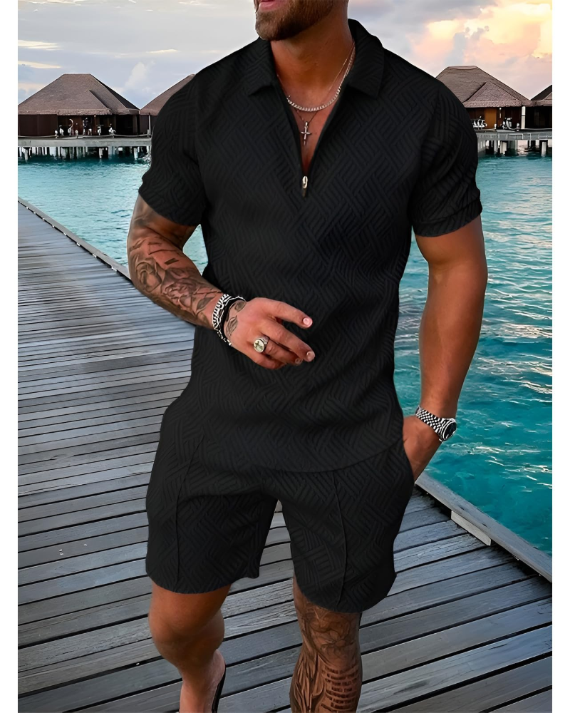 Conjunto James Homem Verão – T-Shirt com Fecho e Calção Desportivo