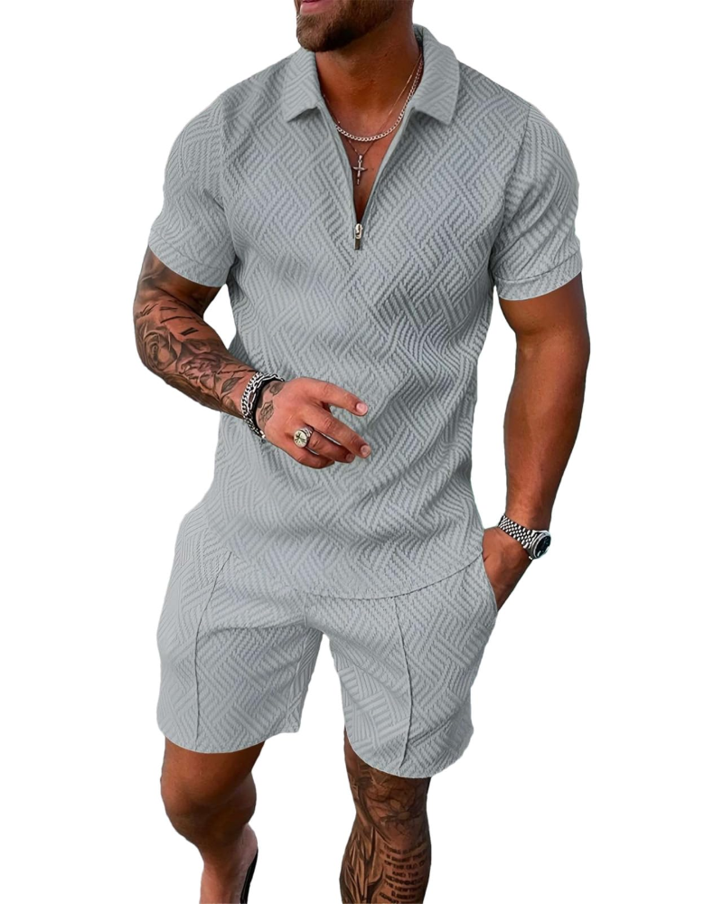 Conjunto James Homem Verão – T-Shirt com Fecho e Calção Desportivo