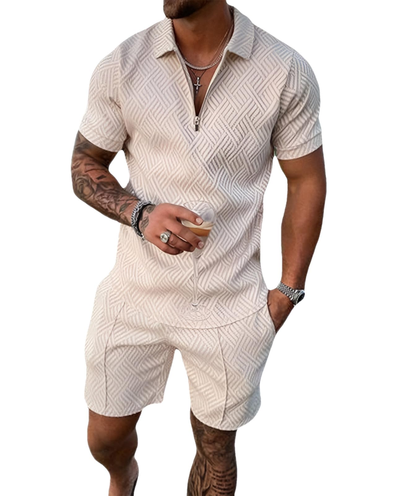 Conjunto James Homem Verão – T-Shirt com Fecho e Calção Desportivo