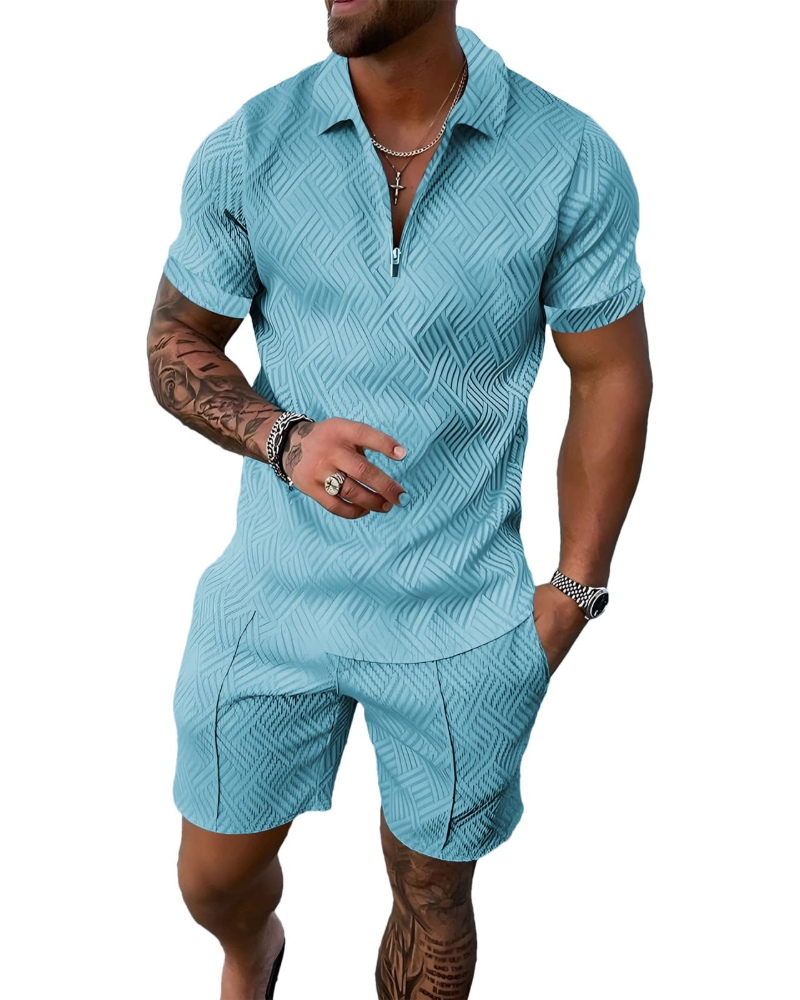 Conjunto James Homem Verão – T-Shirt com Fecho e Calção Desportivo
