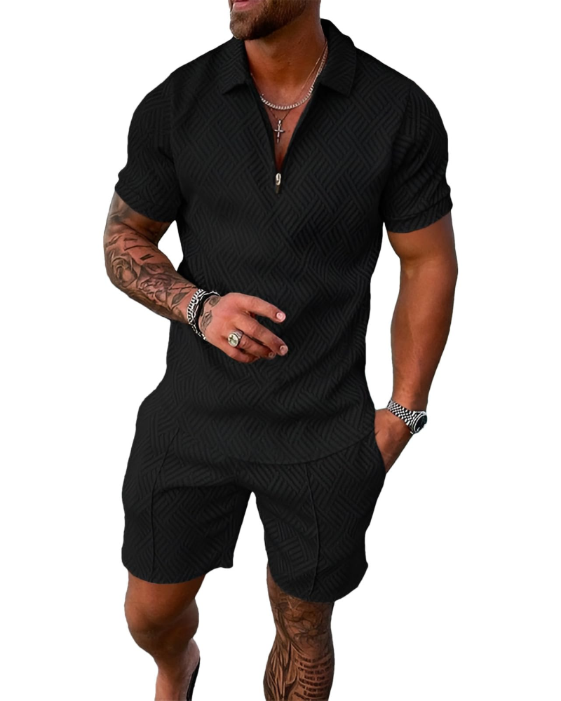 Conjunto James Homem Verão – T-Shirt com Fecho e Calção Desportivo