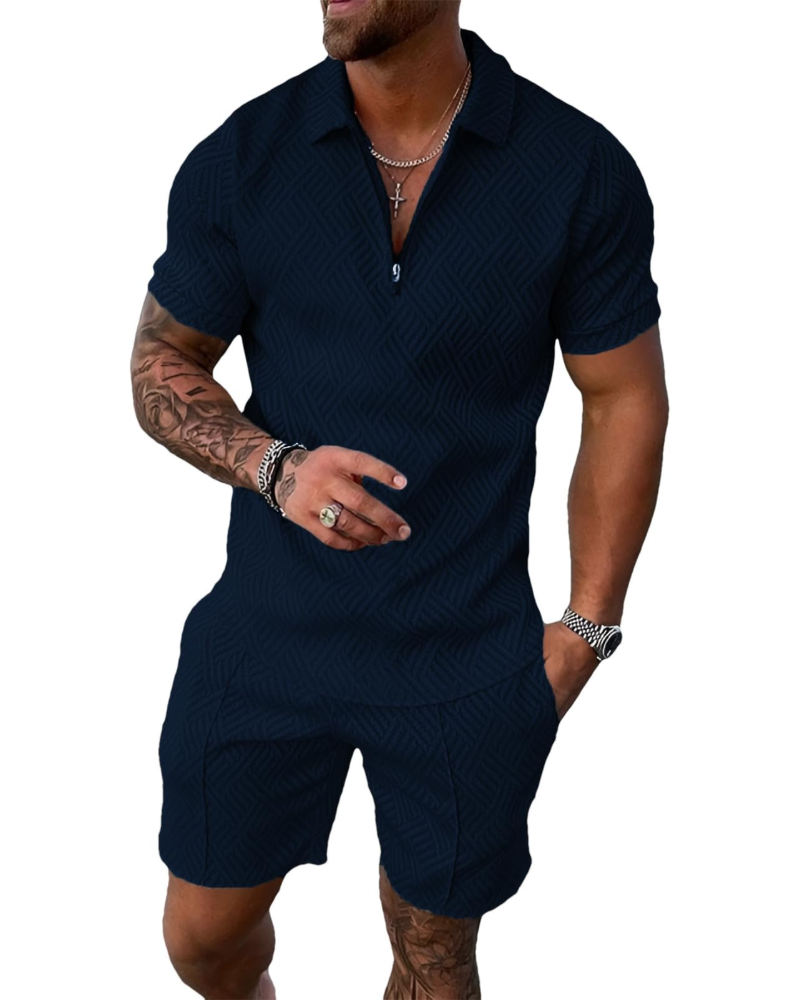 Conjunto James Homem Verão – T-Shirt com Fecho e Calção Desportivo