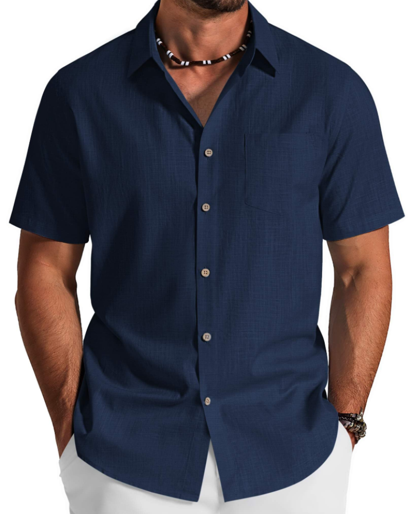 Noah Men's Shirt – Short Sleeve Cotton Lyocell Shirt, Textured Summer Style