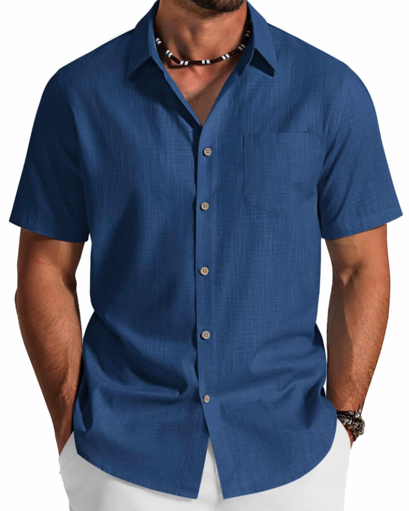 Noah Men's Shirt – Short Sleeve Cotton Lyocell Shirt, Textured Summer Style