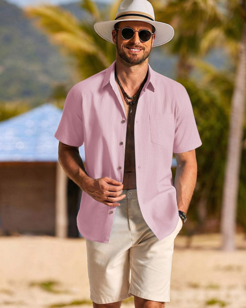 Noah Camisa Hombre – Camisa Algodón Lyocell Manga Corta, Estilo Verano Texturizado