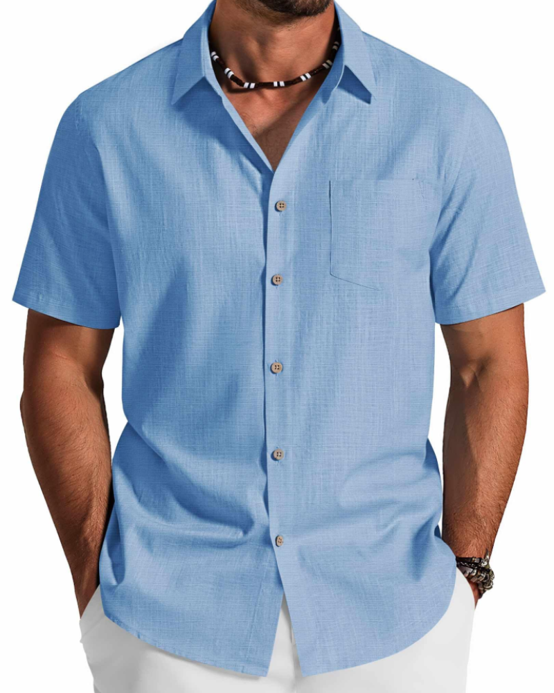 Noah Men's Shirt – Short Sleeve Cotton Lyocell Shirt, Textured Summer Style