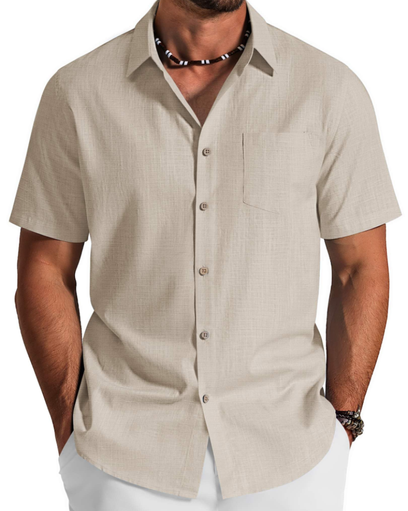 Noah Men's Shirt – Short Sleeve Cotton Lyocell Shirt, Textured Summer Style