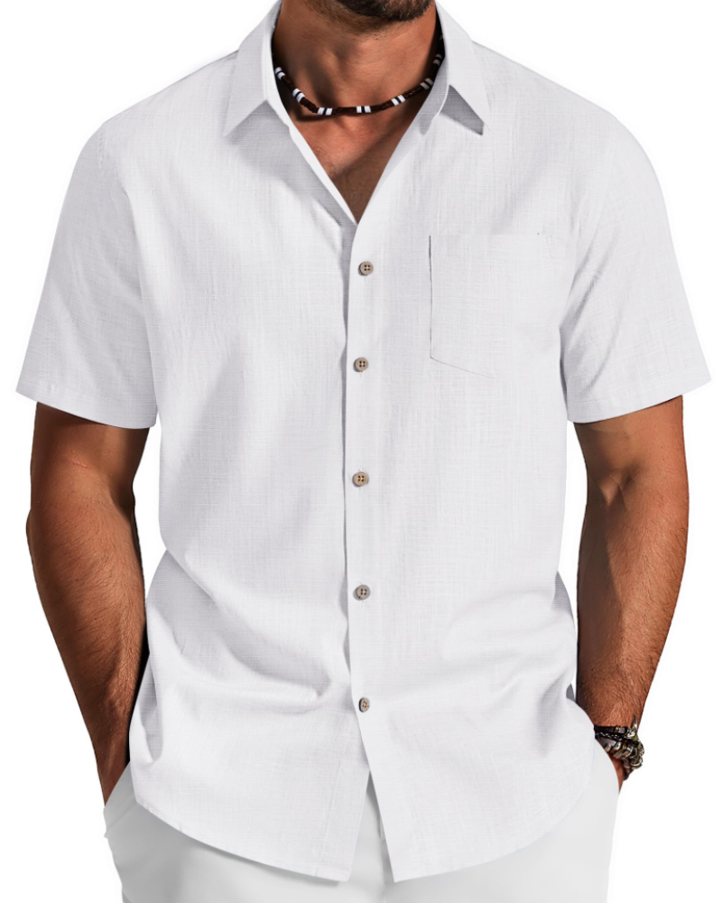 Noah Camisa Hombre – Camisa Algodón Lyocell Manga Corta, Estilo Verano Texturizado