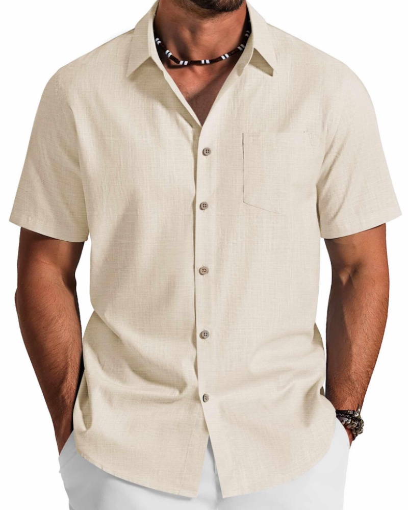 Noah Men's Shirt – Short Sleeve Cotton Lyocell Shirt, Textured Summer Style