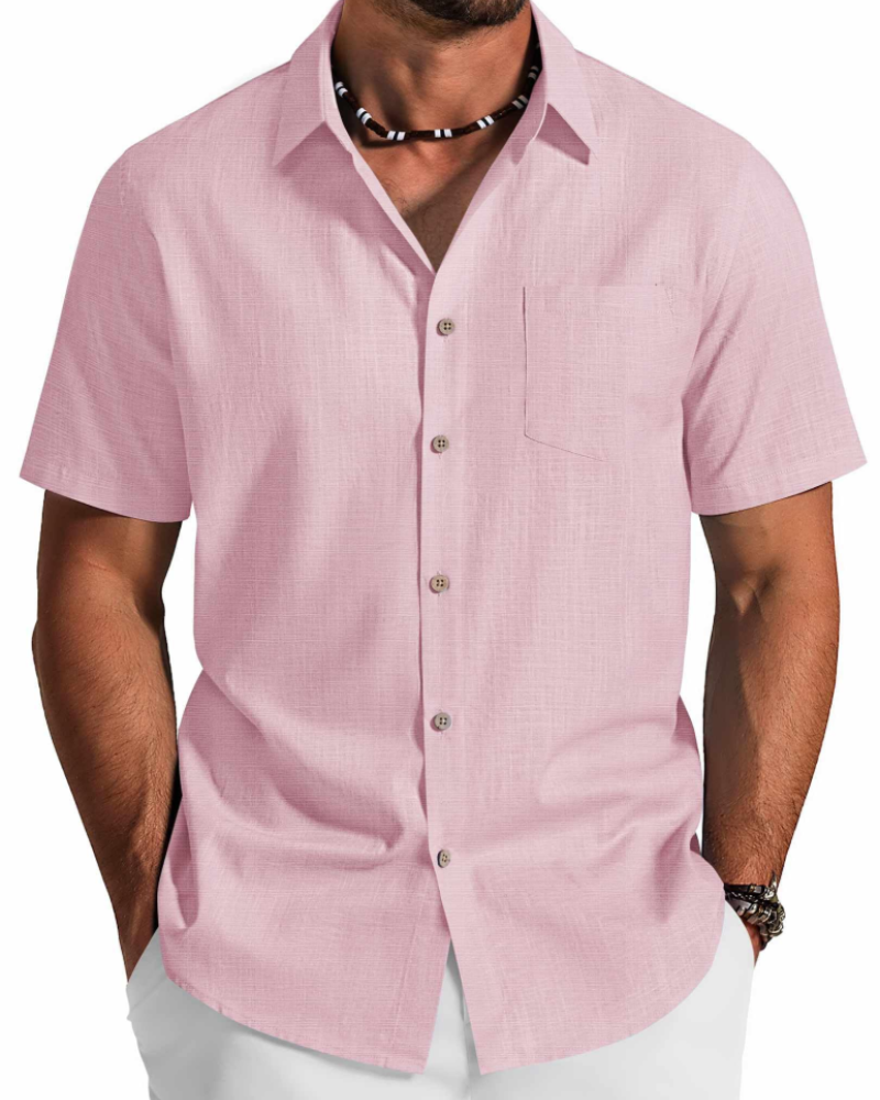 Noah Men's Shirt – Short Sleeve Cotton Lyocell Shirt, Textured Summer Style