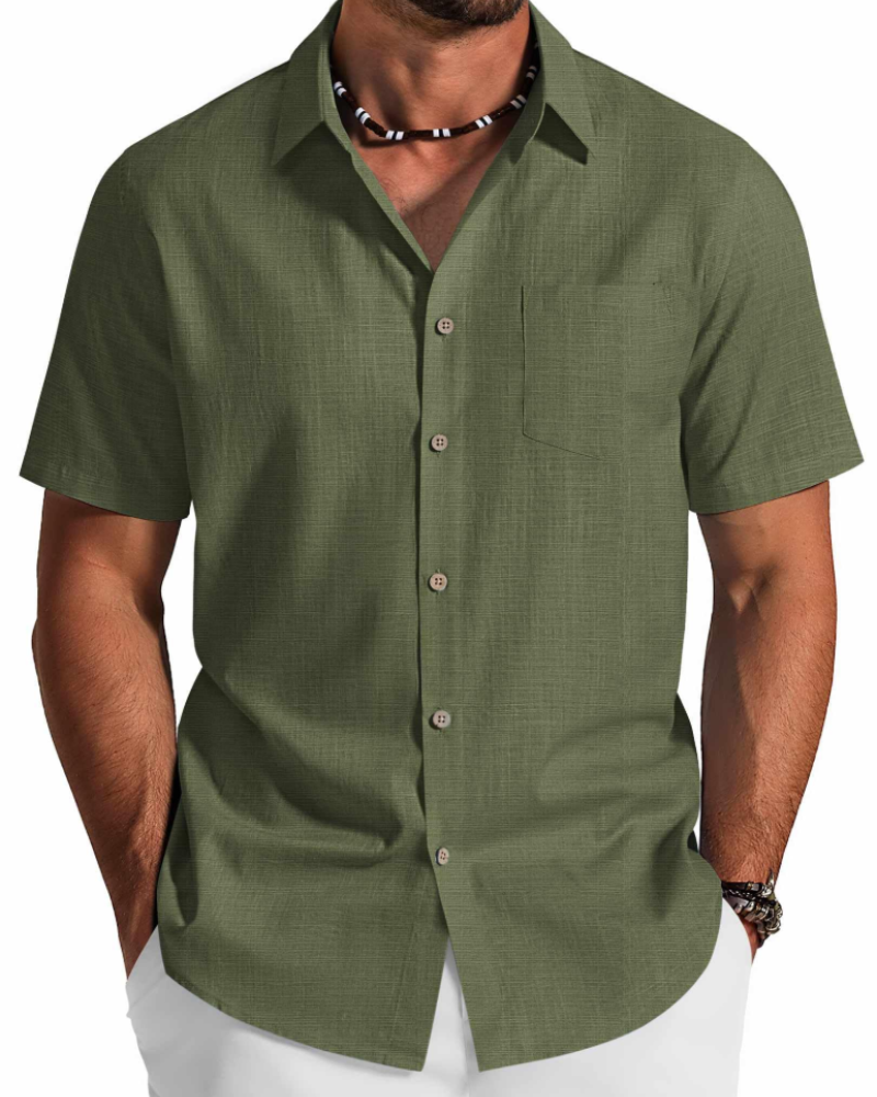 Noah Men's Shirt – Short Sleeve Cotton Lyocell Shirt, Textured Summer Style