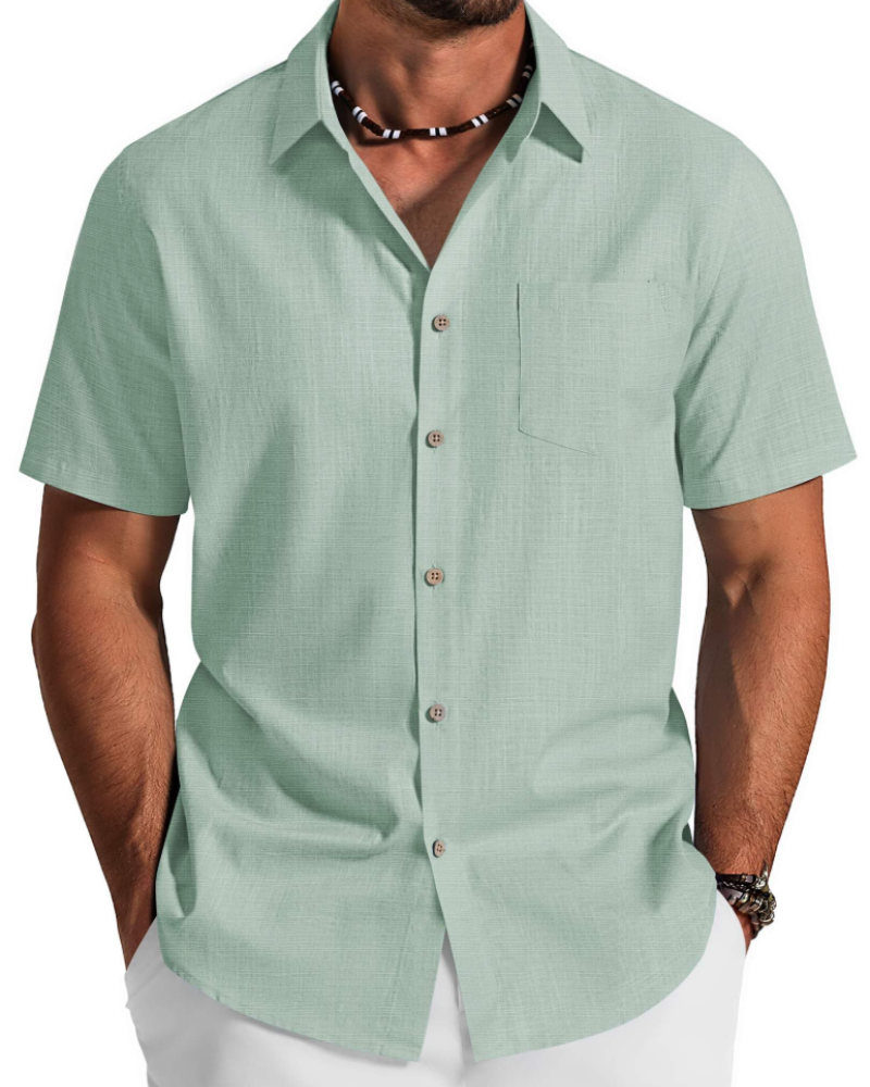 Noah Men's Shirt – Short Sleeve Cotton Lyocell Shirt, Textured Summer Style