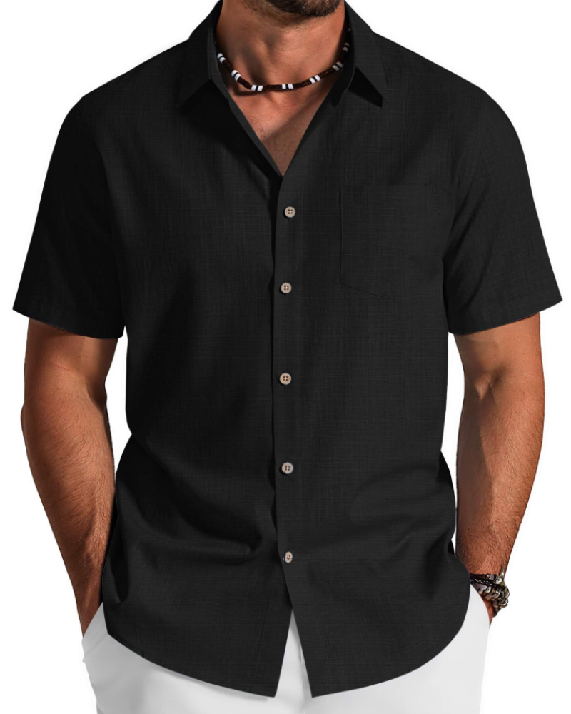 Noah Men's Shirt – Short Sleeve Cotton Lyocell Shirt, Textured Summer Style