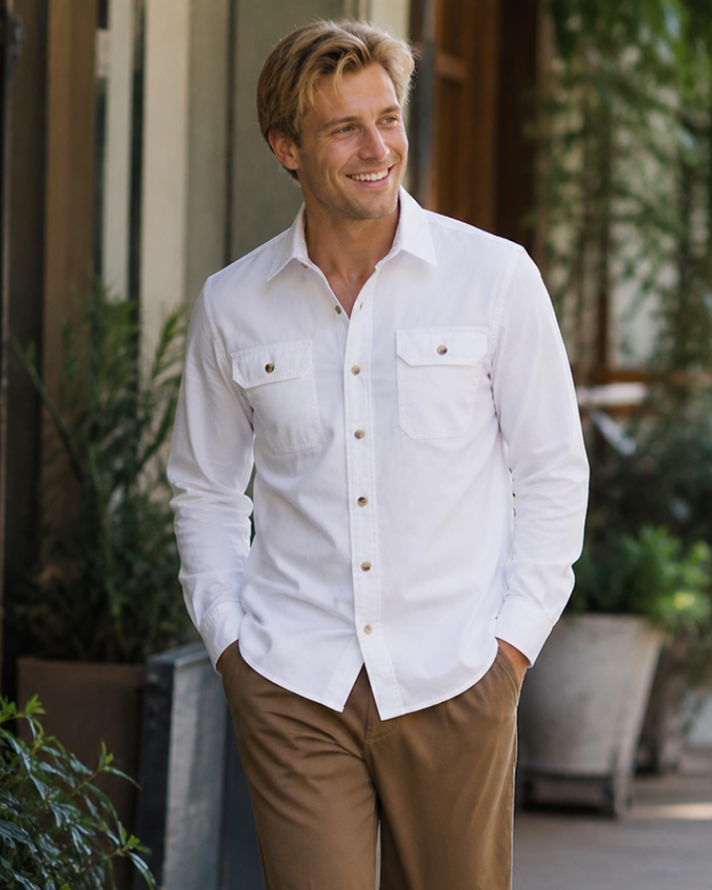 Thom Men's Shirt – Classic Long Sleeve Shirt, Relaxed Fit & Pockets