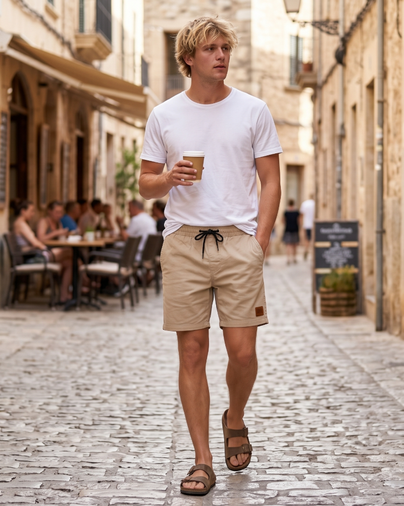 Lucas Short Chino Bărbați – Pantaloni Scurți de Vară din Bumbac Elastic cu Șnur și Buzunare