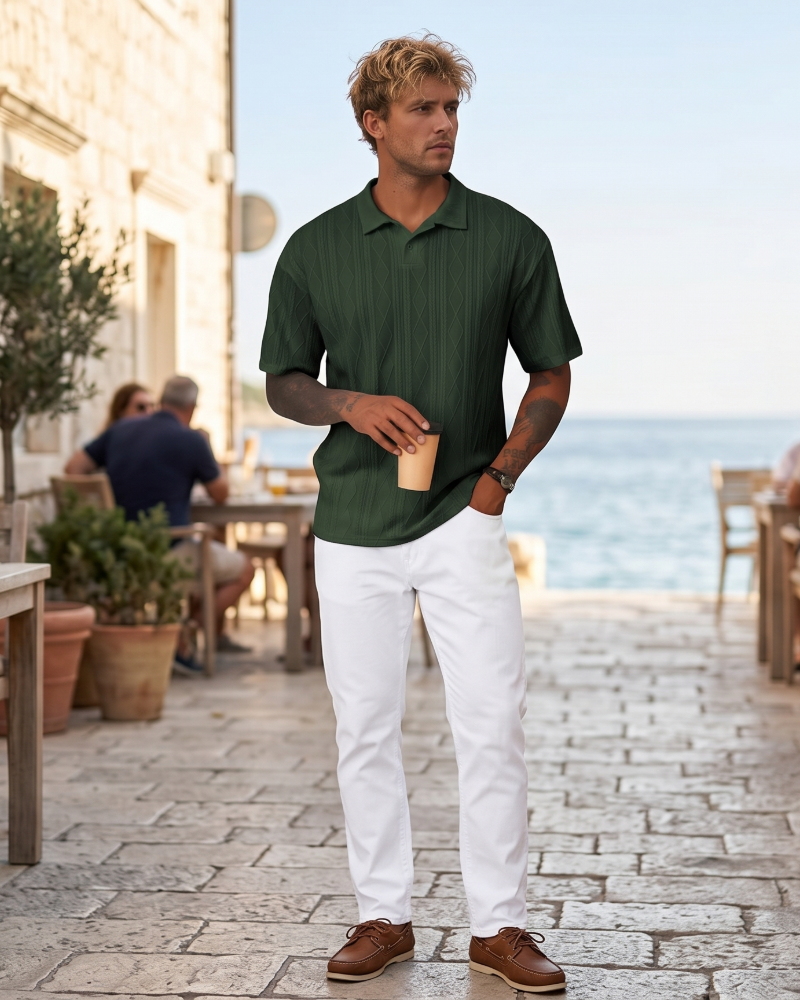 Henry Polo Uomo Maglia Testurizzata – Colletto Classico con Risvolto & Chiusura a 2 Bottoni