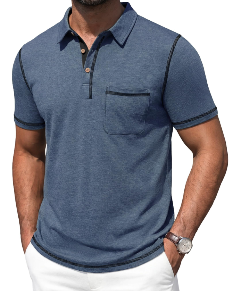 Polo Ryan para Hombre de Algodón Stretch – Manga Corta, Bolsillo en el Pecho y Cuello en Contraste