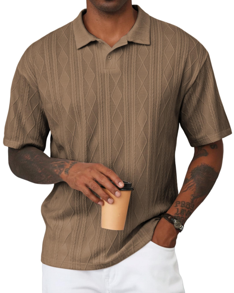 Henry Polo Uomo Maglia Testurizzata – Colletto Classico con Risvolto & Chiusura a 2 Bottoni