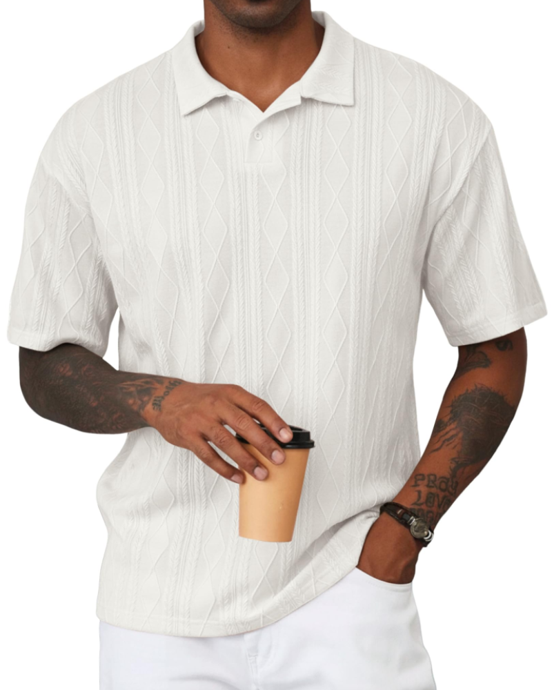 Henry Polo Uomo Maglia Testurizzata – Colletto Classico con Risvolto & Chiusura a 2 Bottoni