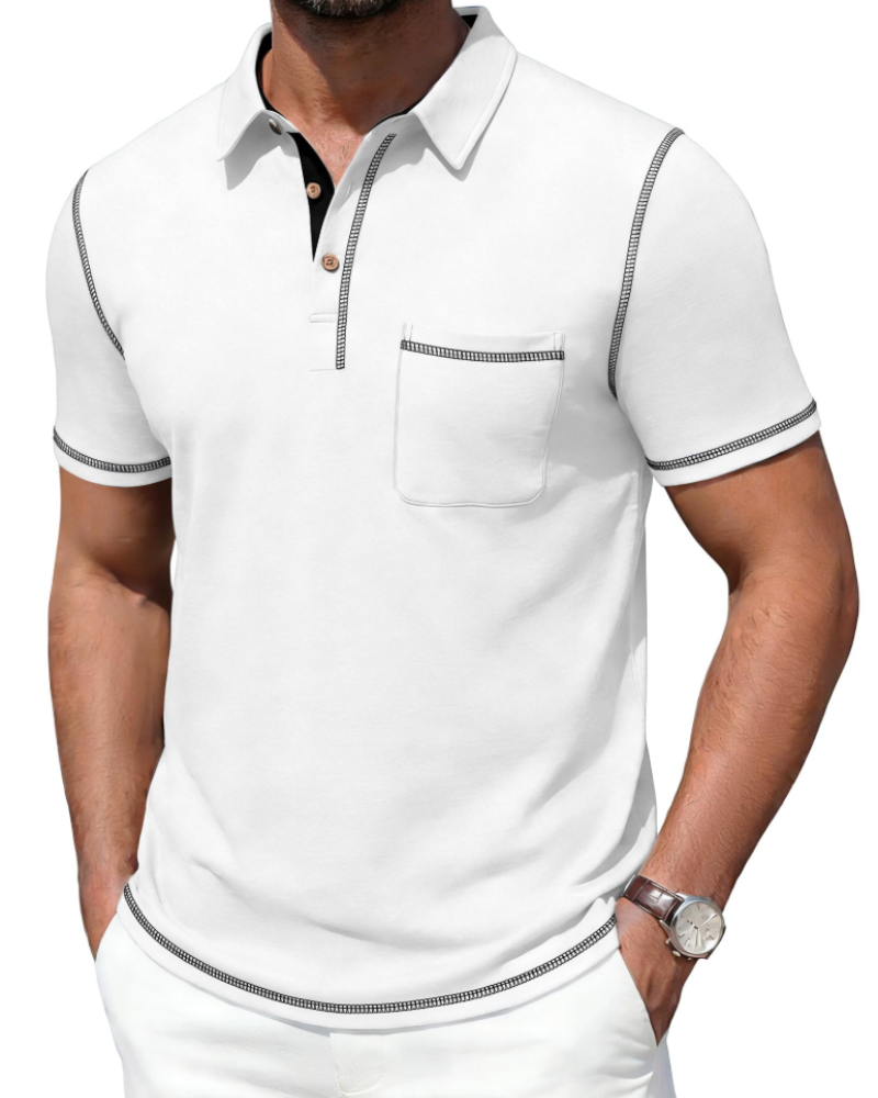 Polo Ryan para Hombre de Algodón Stretch – Manga Corta, Bolsillo en el Pecho y Cuello en Contraste
