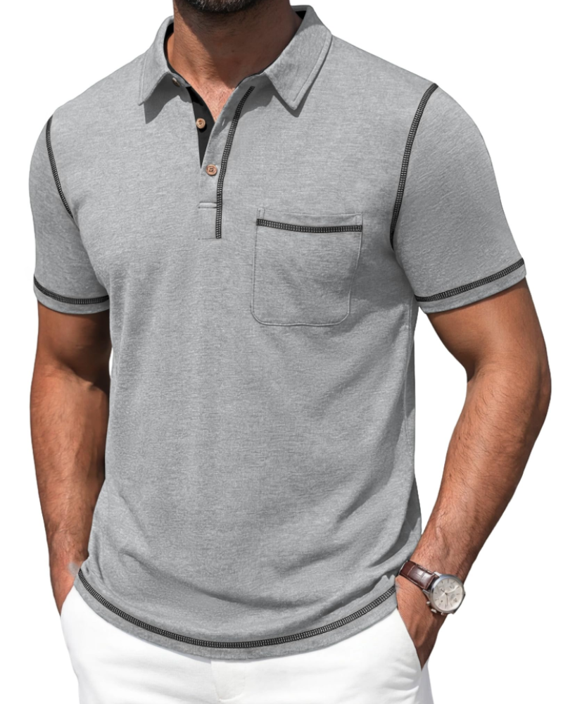 Polo Ryan para Hombre de Algodón Stretch – Manga Corta, Bolsillo en el Pecho y Cuello en Contraste
