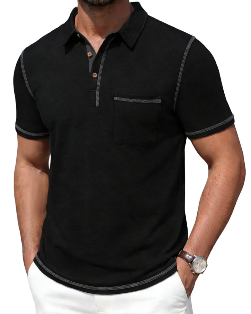 Polo Ryan para Hombre de Algodón Stretch – Manga Corta, Bolsillo en el Pecho y Cuello en Contraste