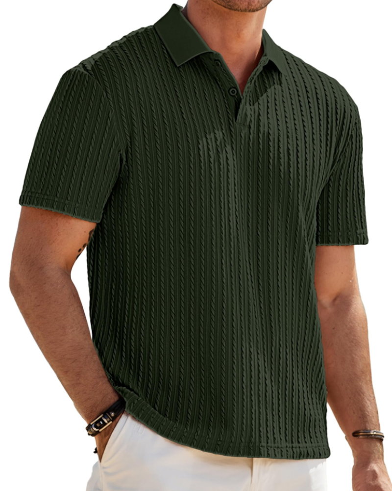 Oliver Polo Homme Maille Texturée – Col Revers Élégant & Fermeture 2 Boutons