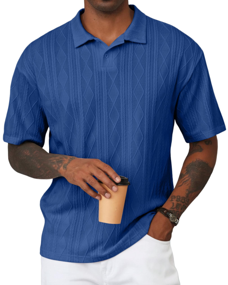 Henry Polo Uomo Maglia Testurizzata – Colletto Classico con Risvolto & Chiusura a 2 Bottoni
