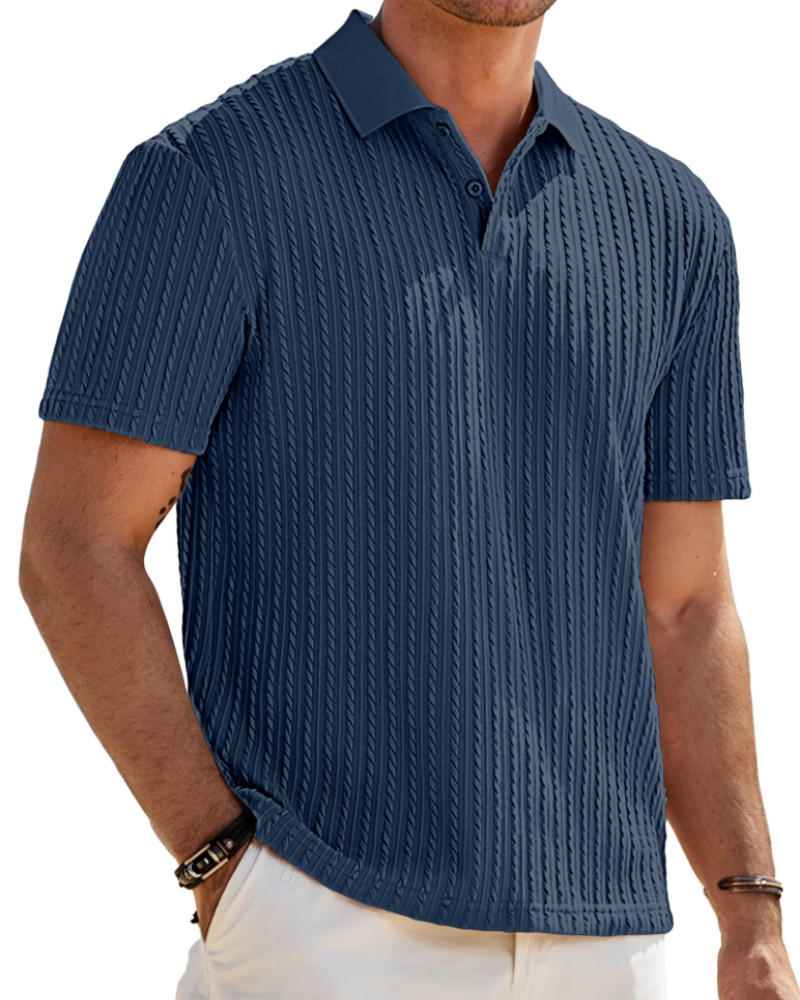 Oliver Polo Homme Maille Texturée – Col Revers Élégant & Fermeture 2 Boutons