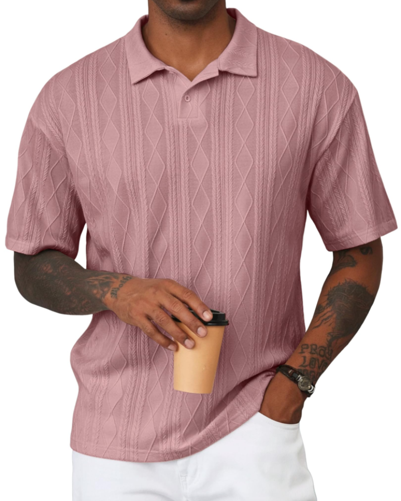 Henry Polo Uomo Maglia Testurizzata – Colletto Classico con Risvolto & Chiusura a 2 Bottoni