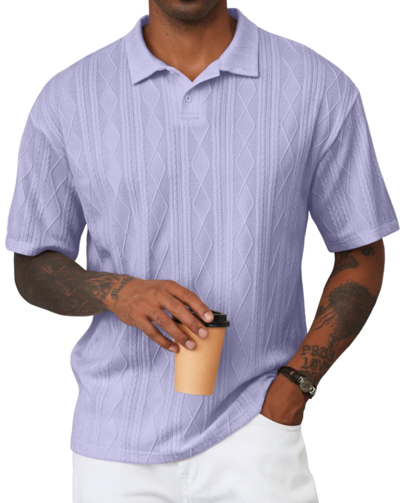 Henry Polo Uomo Maglia Testurizzata – Colletto Classico con Risvolto & Chiusura a 2 Bottoni
