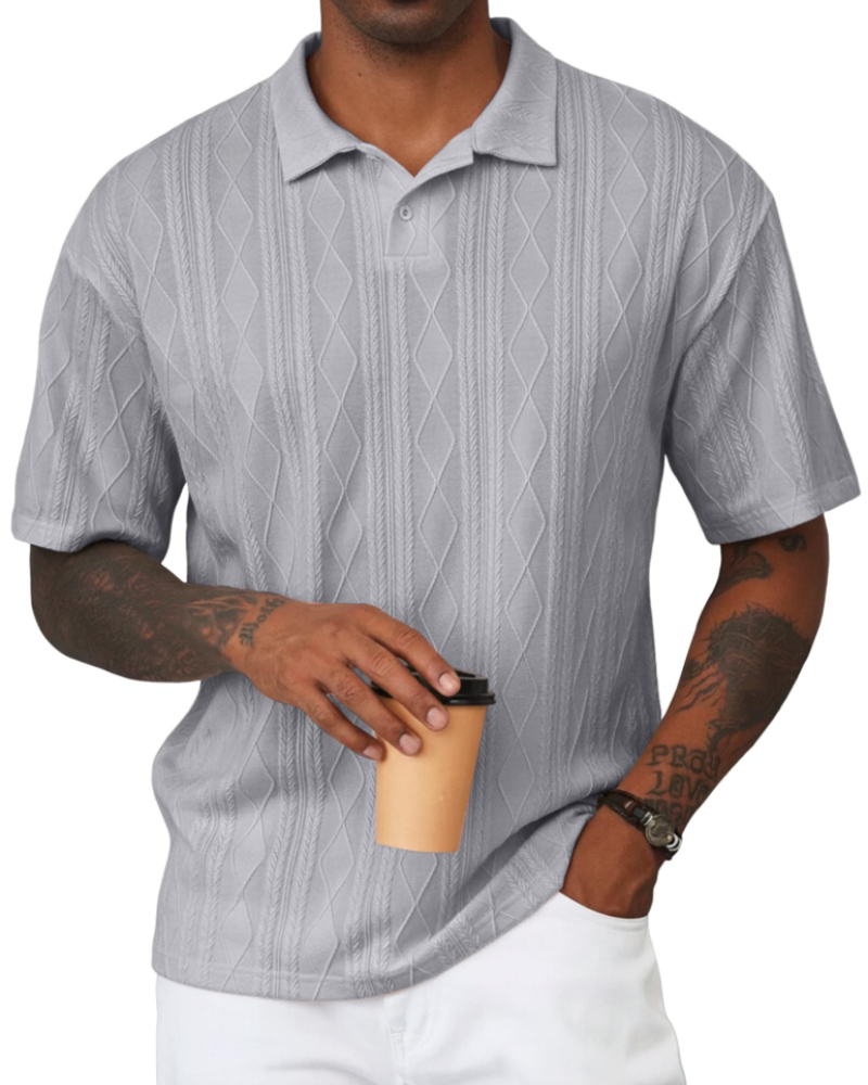 Henry Polo Uomo Maglia Testurizzata – Colletto Classico con Risvolto & Chiusura a 2 Bottoni