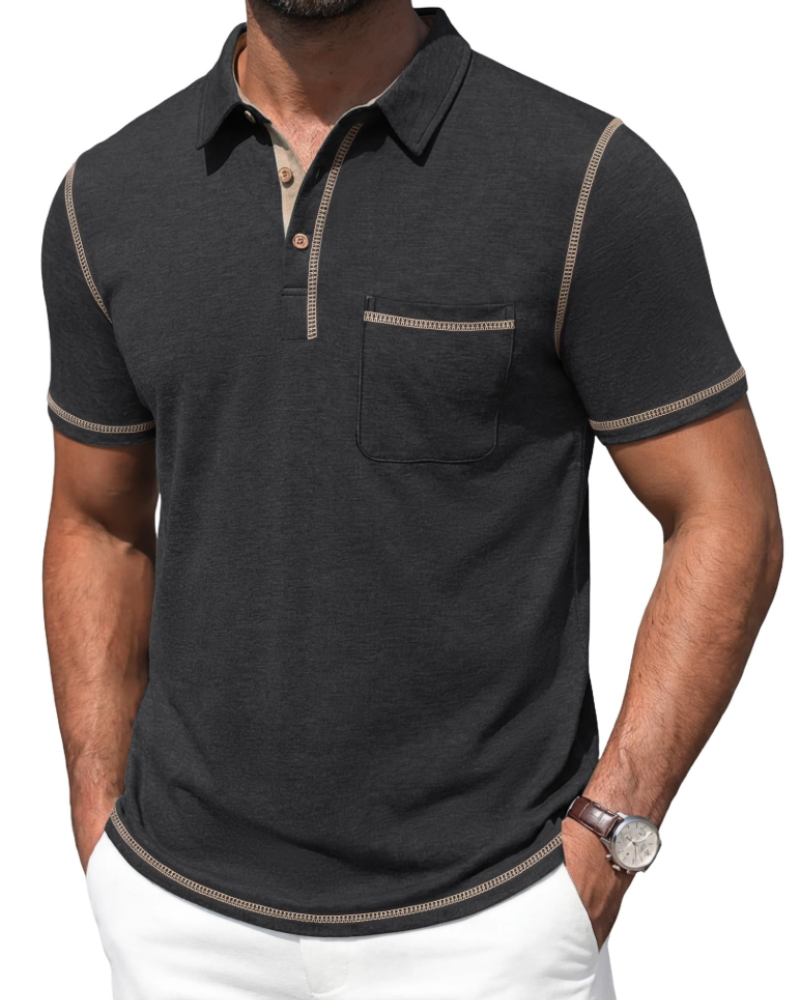 Polo Ryan para Hombre de Algodón Stretch – Manga Corta, Bolsillo en el Pecho y Cuello en Contraste